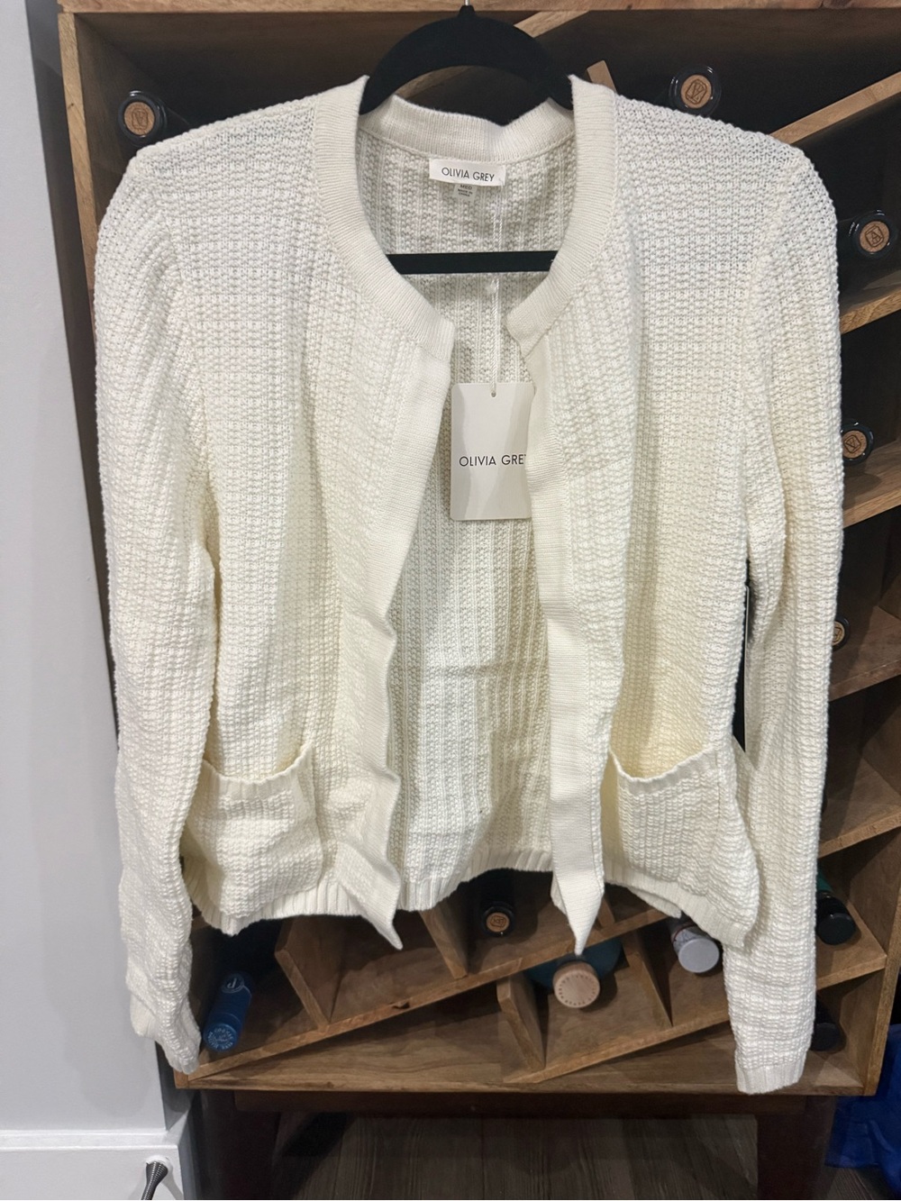 Olivia Grey Cream Open-Front Textured Cardigan